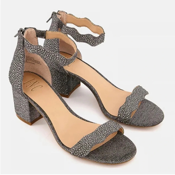 INC Hadwin Scallop Ankle Strap Block-heel Sandals 7 Sparkle Crystal Jeweled - Picture 9 of 9